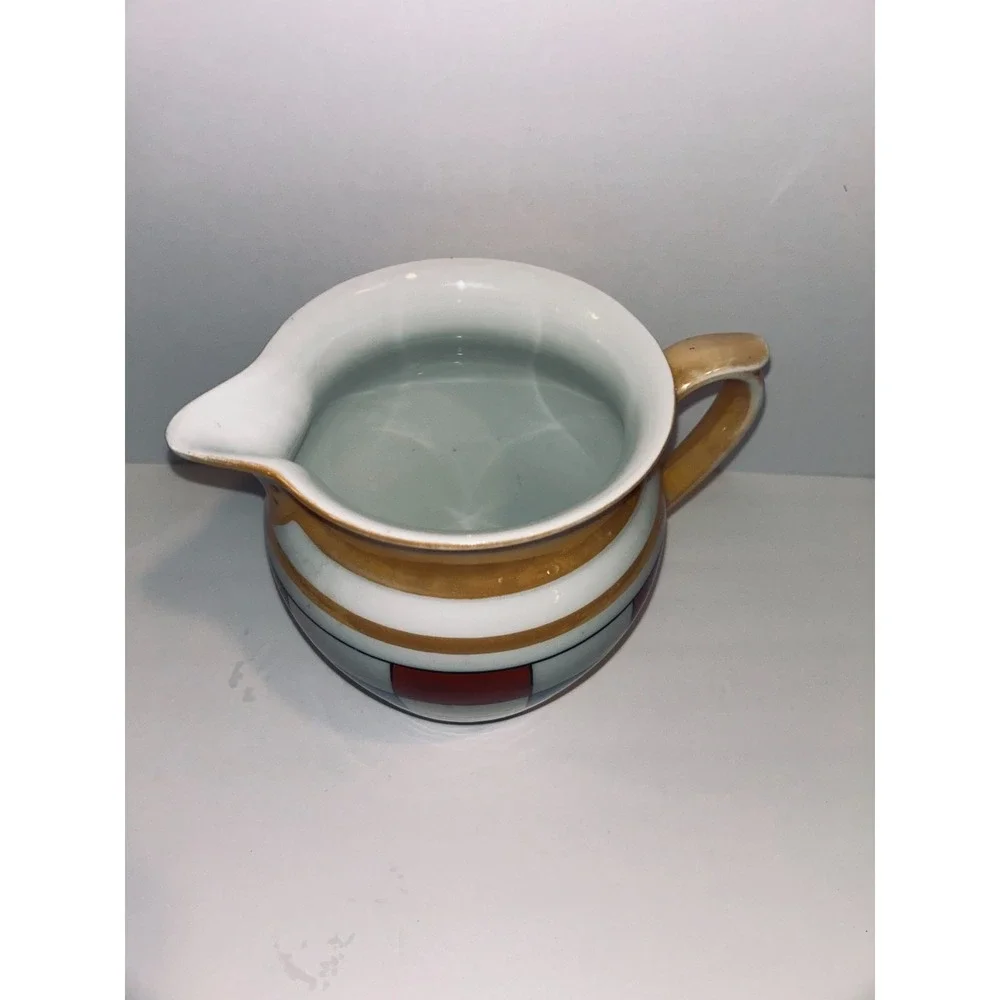 Antique Union K Czechoslovakia Art Deco Lusterware Pitcher Checkerboard Red Blue